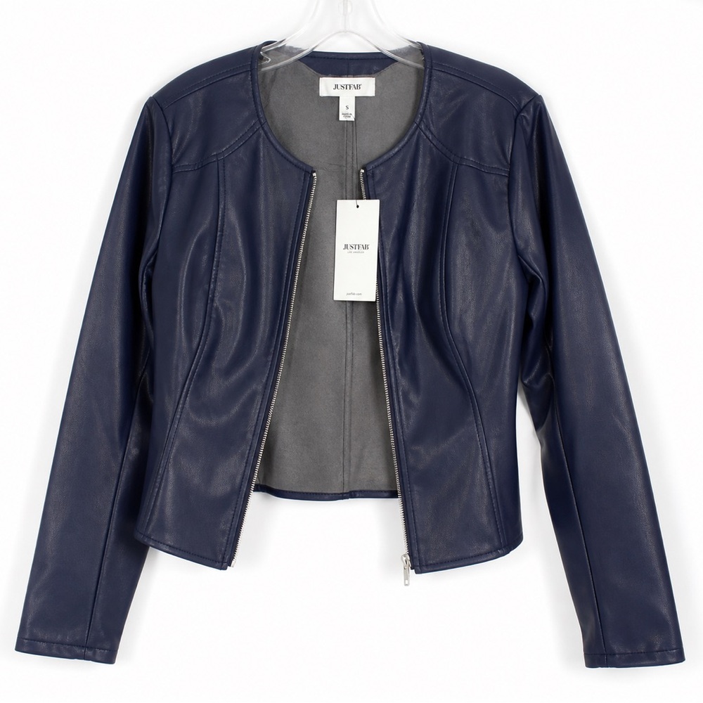 JustFab Blue Faux Leather Jacket - Picture 3 of 3